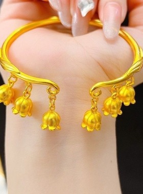 手工森系灵动铃兰花手镯开口调节小众设计显白气质