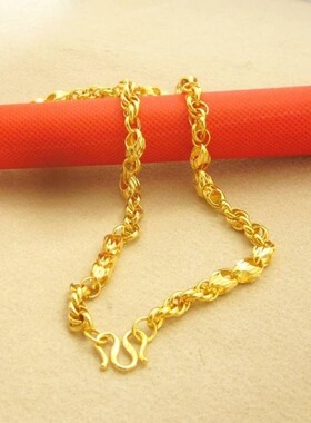 新款沙金项链豆豆麦穗麻花项链复古男粗款古风