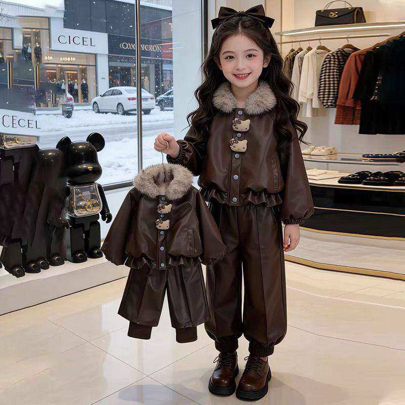 女童冬季加绒加厚保暖两件套2025新款儿童皮衣皮裤防风保暖套装,童装/婴儿装/亲子装,套装,淘宝优惠券,粉丝福利购,淘宝优惠卷