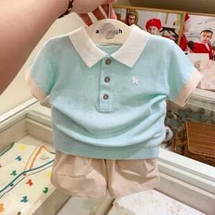 韩国童装2026夏季新款男童女童宝宝超薄针织衫短袖翻领POLO衫上衣