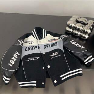 男童深秋款外套套装2026年儿童春款时尚韩版休闲宽松机车夹克外套