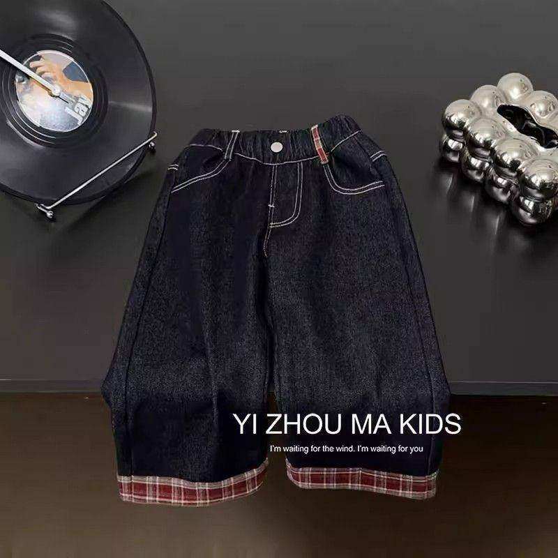 2025秋冬男女童红格翻边加绒牛仔裤休闲时尚儿童保暖长裤百搭潮流,童装/婴儿装/亲子装,儿童牛仔裤,淘宝优惠券,粉丝福利购,淘宝优惠卷