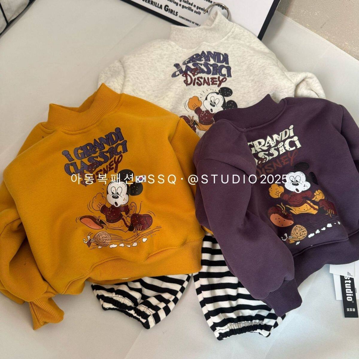 儿童加绒加厚卫衣2025韩系男女宝宝米奇洋气卫衣百搭套头保暖上衣