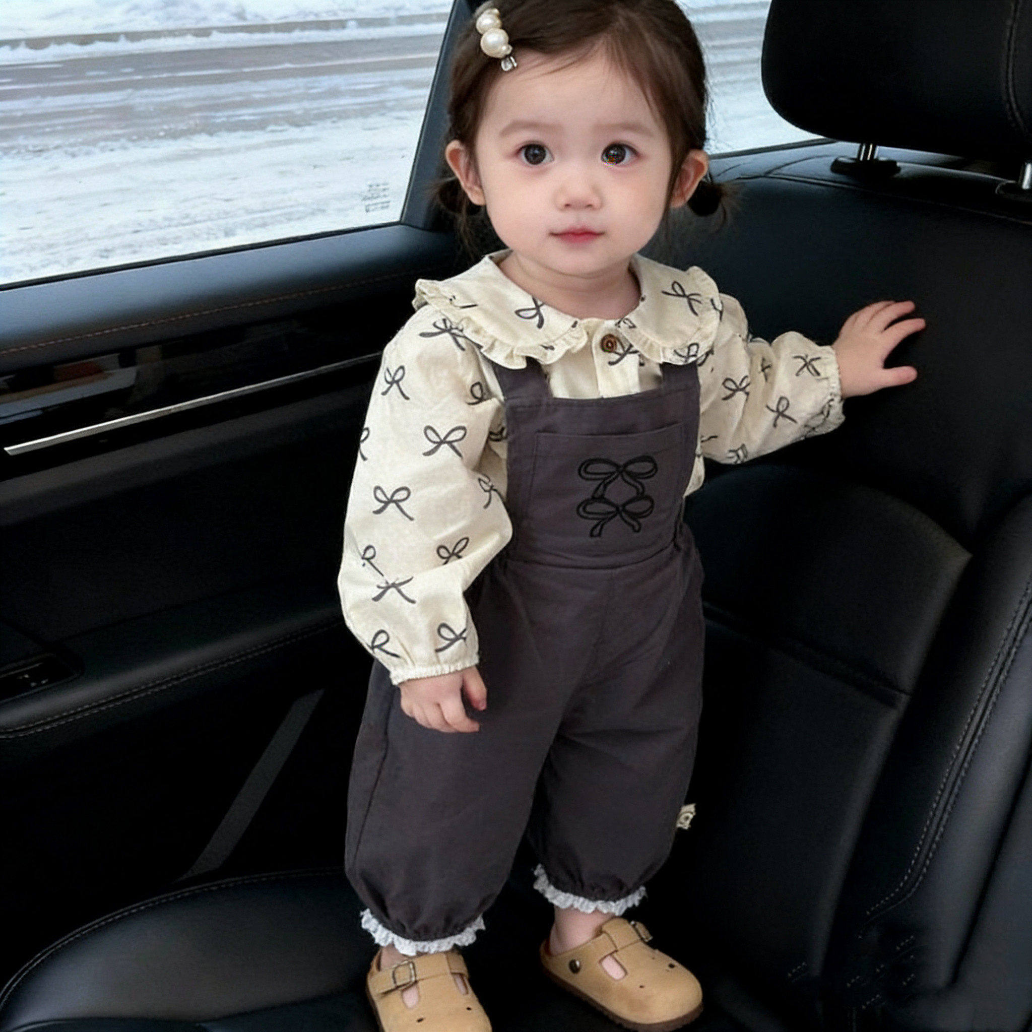 女童背带裤套装春季韩版婴儿衣服女碎花衬衫连体衣秋天爬服两件套