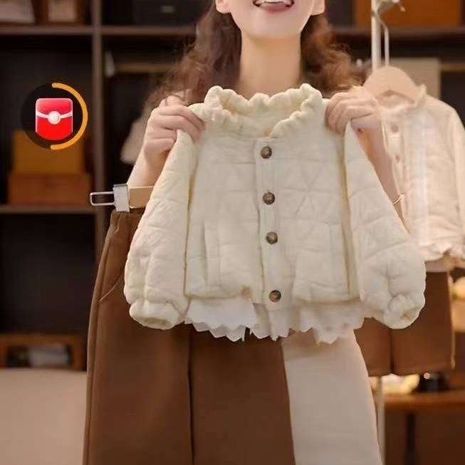 女童棉服秋冬季儿童森系菱格