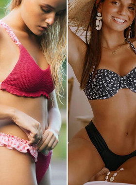 Miyouj Sexy Print Ruffle Bikini Cross Bandage Swimsuit Hollo