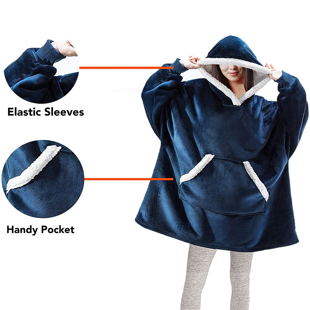 OVERSIZED HOODIE BLANKET SLEEVES SWEATSHIRT PLAID WINTE