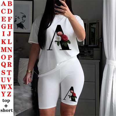 2021Two Piece Set Women Alphabet T Shirts And Shorts Set Sum