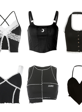 Black Corset Top Sexy Cute Spaghetti Strap Crop Top  2021 Fa