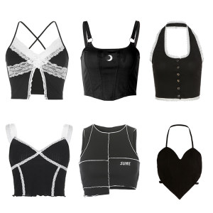 Black Corset Top Sexy Cute Spaghetti Strap Crop Top 2021 Fa