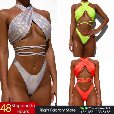 Hirigin Cossbody Bandage Two Piece Swuit Women Swimwear Sequ
