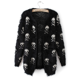 Printing Mohair Autumn 2021 Femal Women Skulls Sweater Short