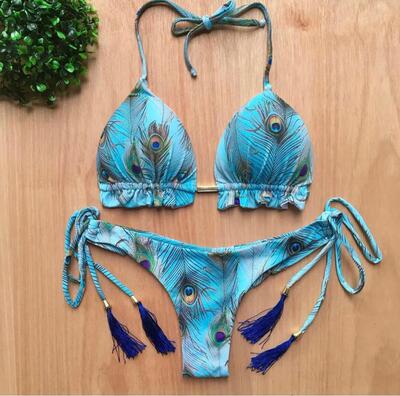 Sexy brazilian bikini set 2020 Feather print swimsuit women