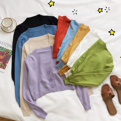 Women's Cropped Knit Female Cardigan Winter Sweaters Button