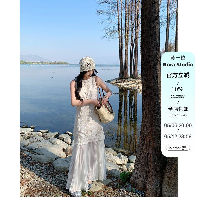 黄一粒 NORA STUDIO假两件无袖背心连衣裙女夏高级设计感气质长裙