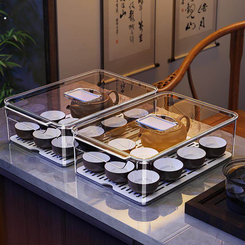 茶具收纳盒透明酒杯防尘放功夫茶杯整体橱柜装碗茶壶可叠加杯子置