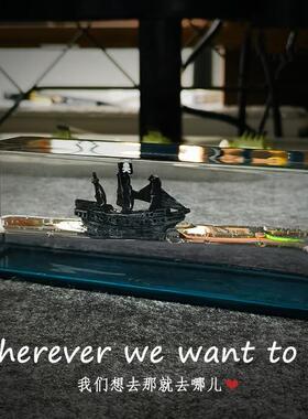 黑珍珠号漂流瓶永不沉没的加勒比海盗摆件流体游轮巴米伦车载摆件