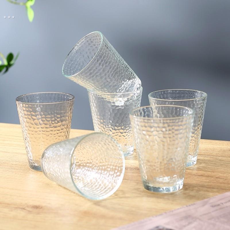 日式锤纹杯玻璃家用加厚耐热茶杯啤酒杯ins高颜值果汁饮料牛奶杯