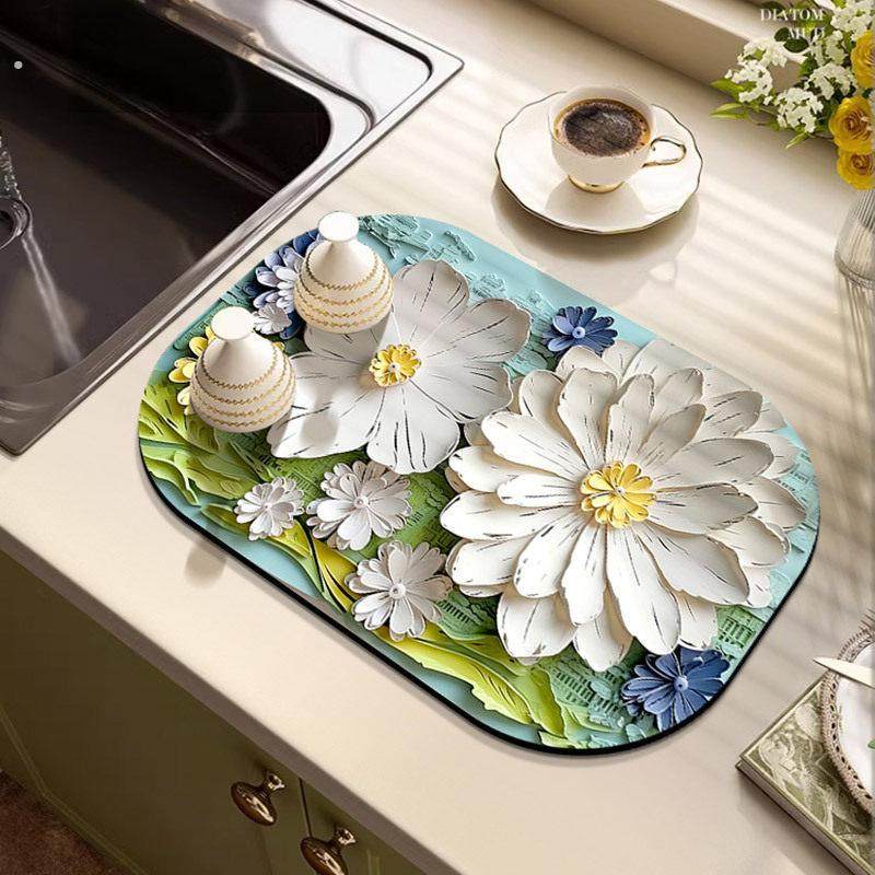 油画风硅藻泥吸水垫厨房台面沥水垫餐具干燥垫杯垫速干免洗防烫垫,居家布艺,桌布,淘宝优惠券,粉丝福利购,淘宝优惠卷