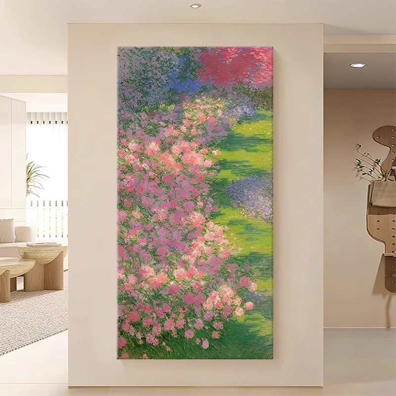 现代简约莫奈风客厅装饰画多巴胺风景植物花卉玄关挂画清新壁画