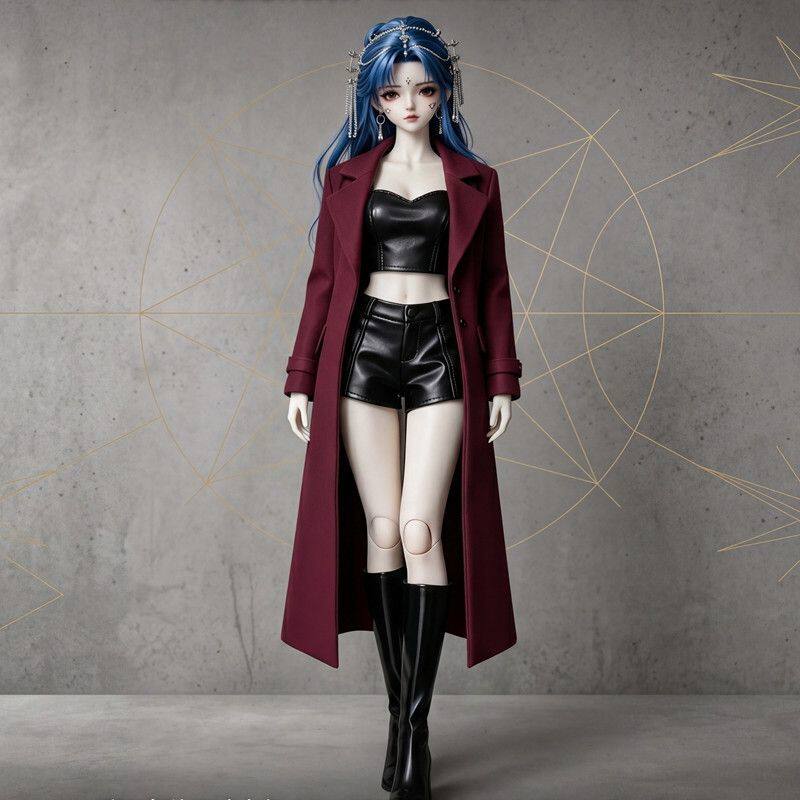 BJD3分4/6娃衣风衣辣妹套装 酷帅皮上衣短裤 潮酷御姐风全套娃服