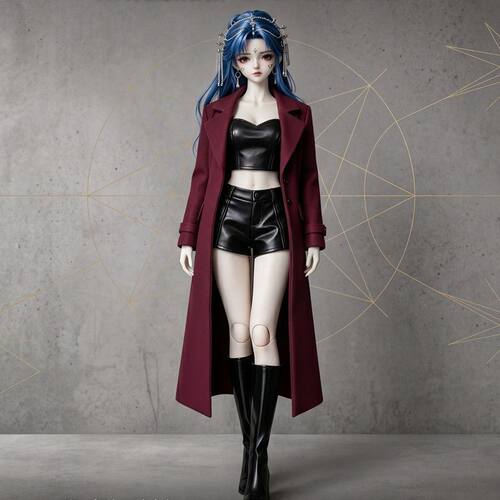 BJD3分4/6娃衣风衣辣妹套装 酷帅皮上衣短裤 潮酷御姐风全套娃服