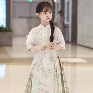 高端儿童马面裙薄款高品质中国风夏季10岁女孩汉服上衣唐装半身裙