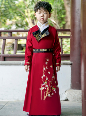儿童明制古装汉服锦衣卫飞鱼服侠客风男孩古风舞台演出服唐装红色