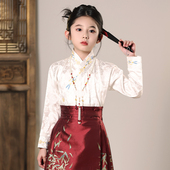 夏季 搭配马面裙上衣女童新中式 轻国风刺绣交叉领提花古风汉服衬衫