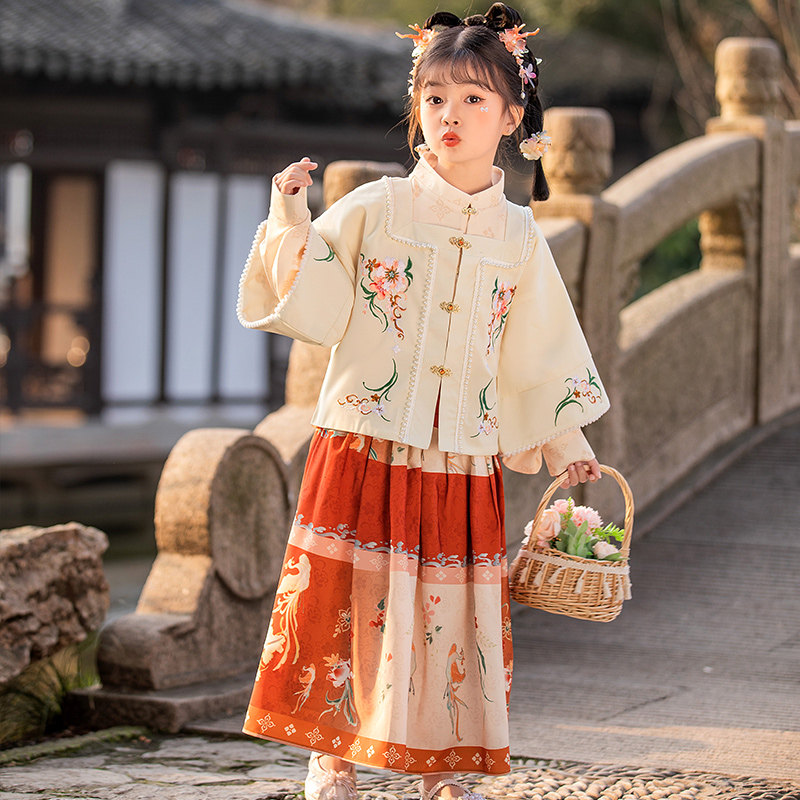 汉服女童春秋中国风襦裙儿童日常长袖古装明制马面裙女宝唐装大袖