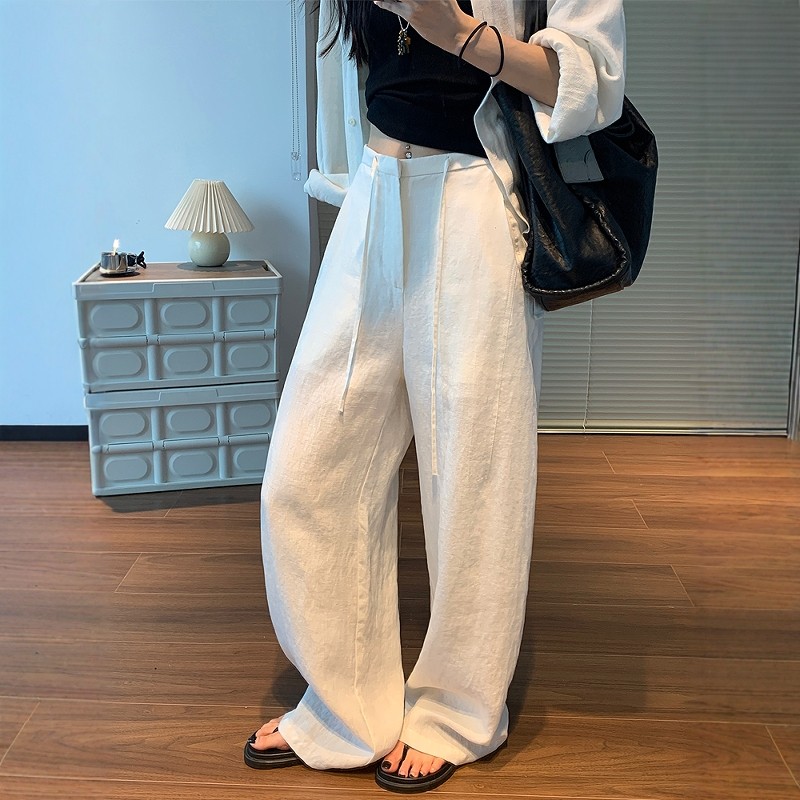 白色裤子女夏季2026新款休闲阔腿裤天丝薄款棉麻苎麻冰丝亚麻裤子