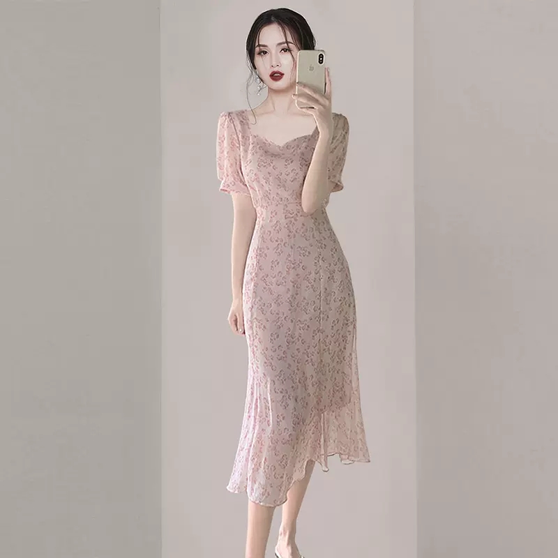 温柔风气质名媛女神范碎花连衣裙