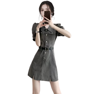 高级感法式名媛连衣裙女2025夏季新款气质收腰显瘦小个子牛仔短裙