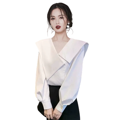 法式高级感收腰设计感白色衬衫女