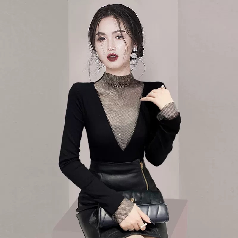 法式复古加绒设计感半高领打底衫