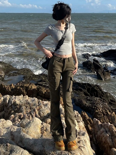 Зеленая униформа медсестры, осенние приталенные штаны, ретро мегафон, джинсы, высокая талия, по фигуре, подходит для подростков, в американском стиле