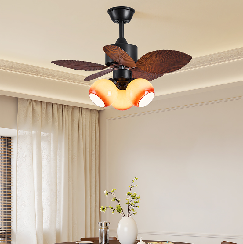 法式中古芭蕉叶电扇灯变频静音卧室灯美式复古餐厅餐桌吸顶风扇灯