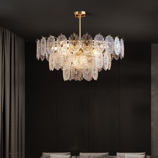 轻奢全铜客厅灯创意个性宫庭玻璃片现代简约餐厅卧室全铜美式吊灯