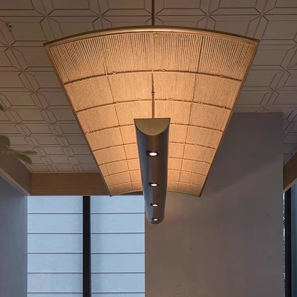 餐厅吊灯吧台日式设计师侘寂风茶室餐桌麻绳装饰一字办公室长条灯