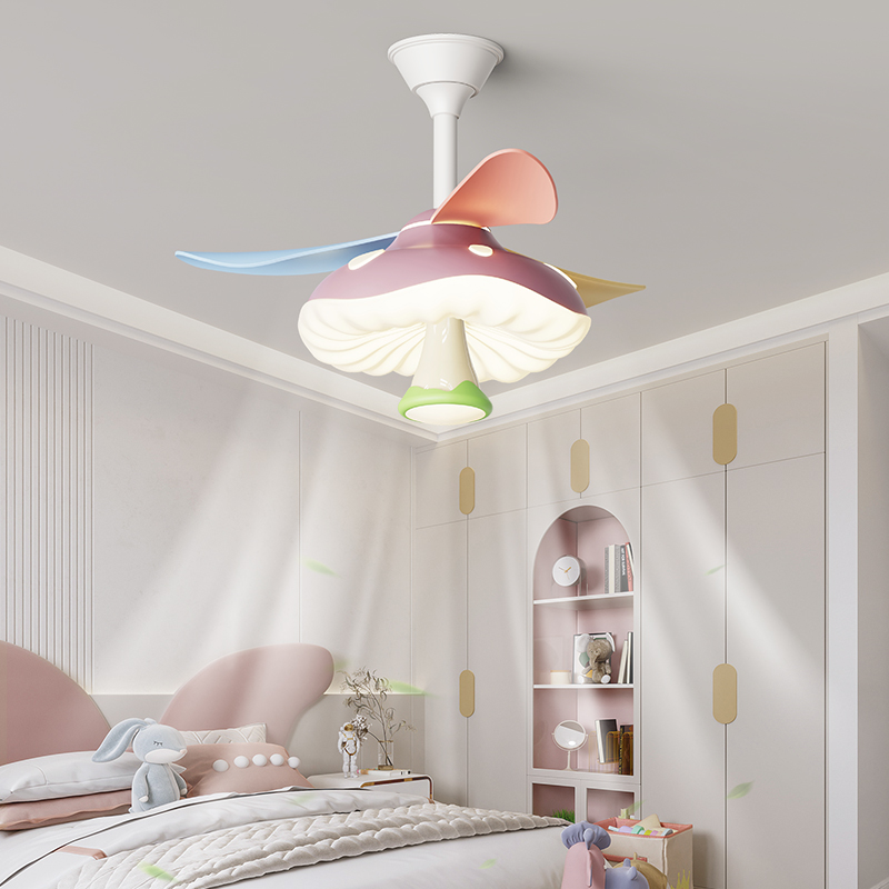 儿童房风扇灯现代卡通个性蘑菇温馨幼儿园吊扇灯男童女孩房间吊灯