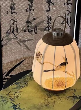 充电触摸无线手提灯笼布艺台灯中式复古床头氛围高级感书法led灯