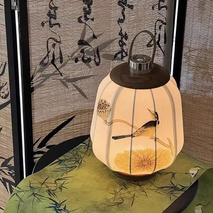 充电触摸无线手提灯笼布艺台灯中式复古床头氛围高级感书法led灯