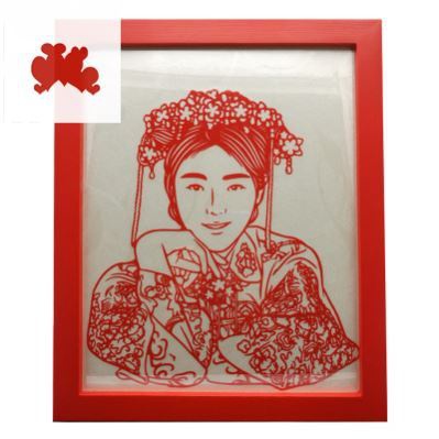 装裱立体剪裁红纸图案成品中国风商务传统人像剪纸手工装饰画结.