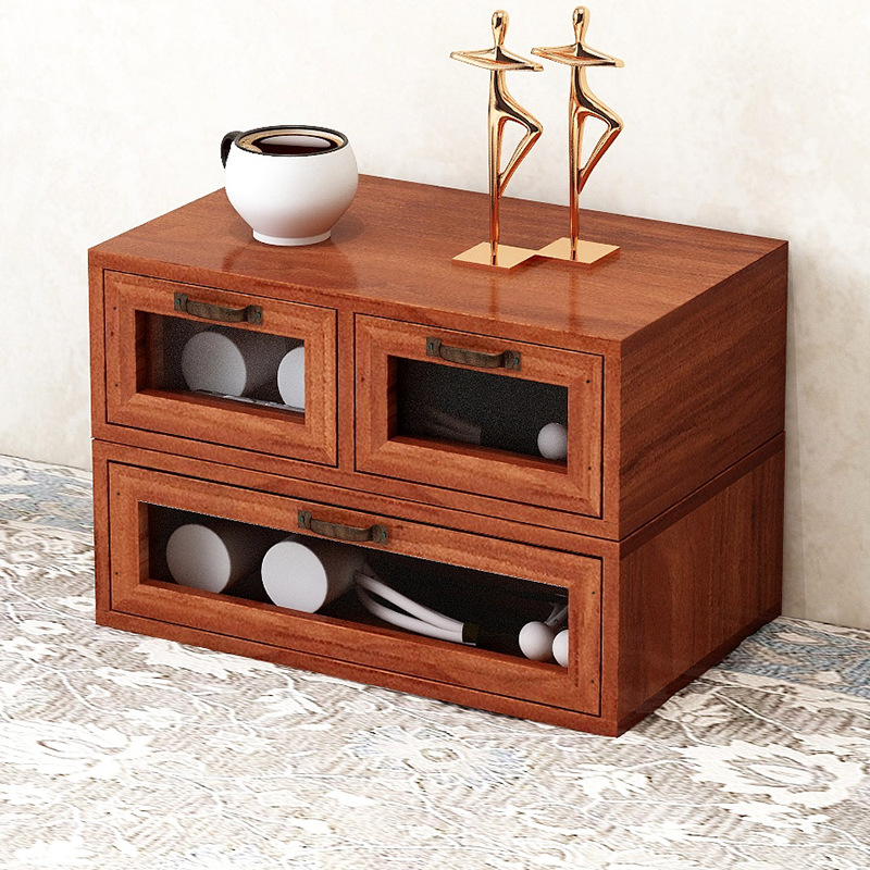 书桌复古收纳盒桌面化妆品柜木质电脑架办公室宿舍桌上置物架