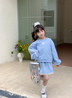 NONO CHILD 春季女童休闲印花圆领卫衣套装蕾丝花边半身裙两件套