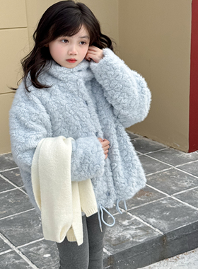 NONO CHILD 女童冬季羊羔毛加绒加厚高领毛毛上衣软糯保暖外套