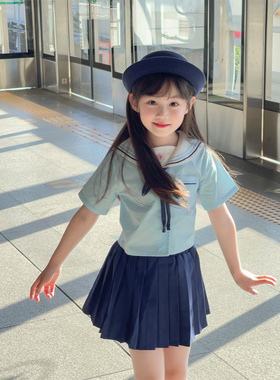 NONO CHILD 夏季女童学院风制服日系短袖jk百褶裙套装