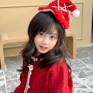 NONO 红色蝴蝶结毛球圣诞帽发夹节日氛围感发饰可爱发饰女 CHILD