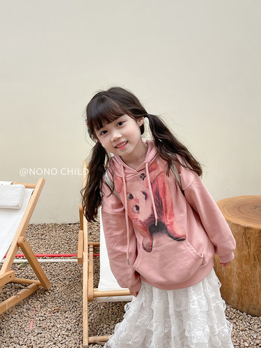 NONO CHILD 春季新款2024女童嫩粉色休闲连帽开衫卫衣外套