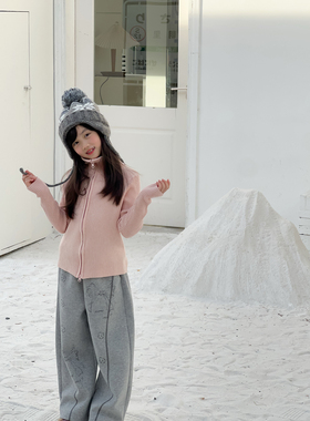 NONO CHILD 秋冬女童满印蝴蝶结休闲长裤宽松假两件屁帘直筒裤